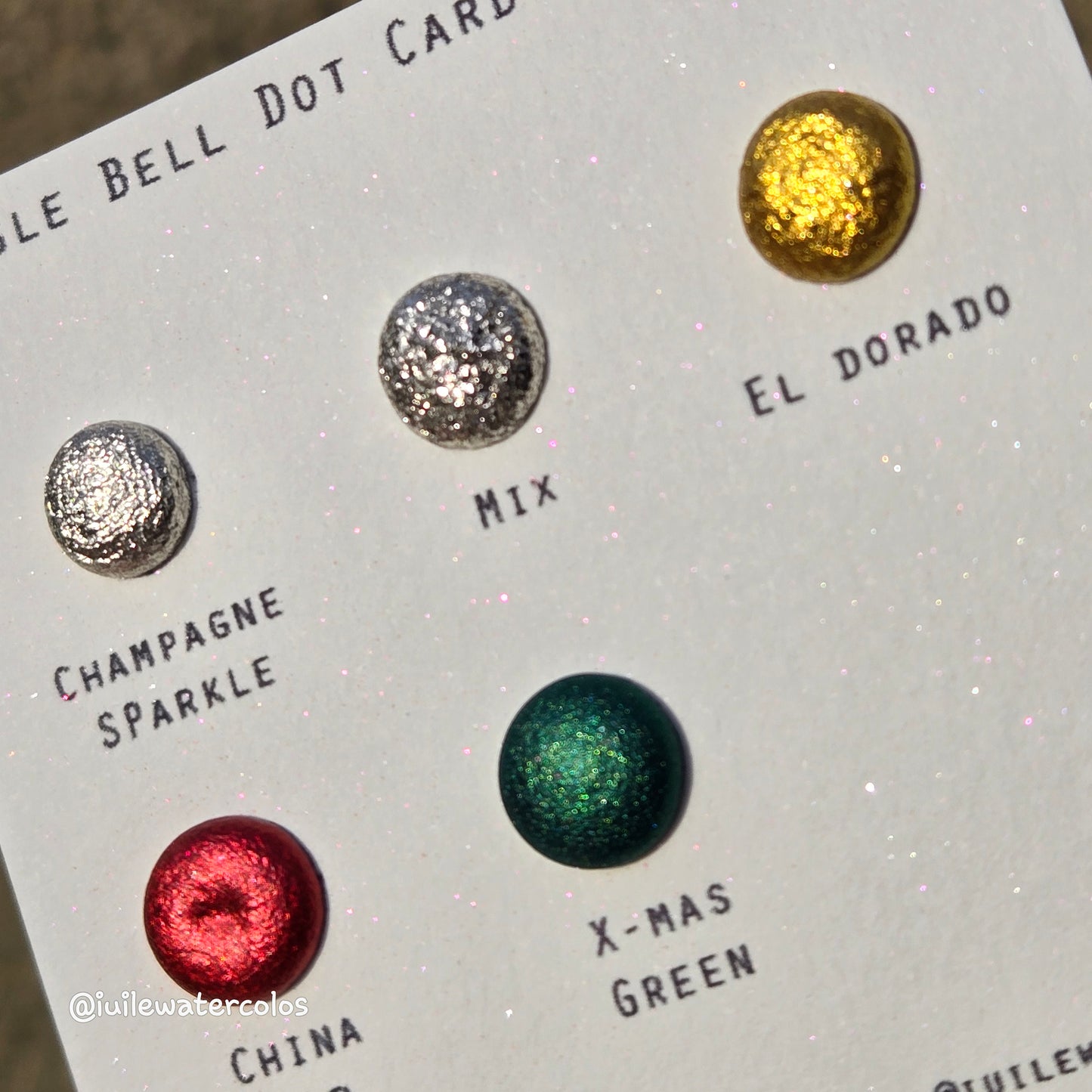 Jingle Bell Dot Card Handmade Chrome Shimmer Watercolor Paints by iuilewatercolors