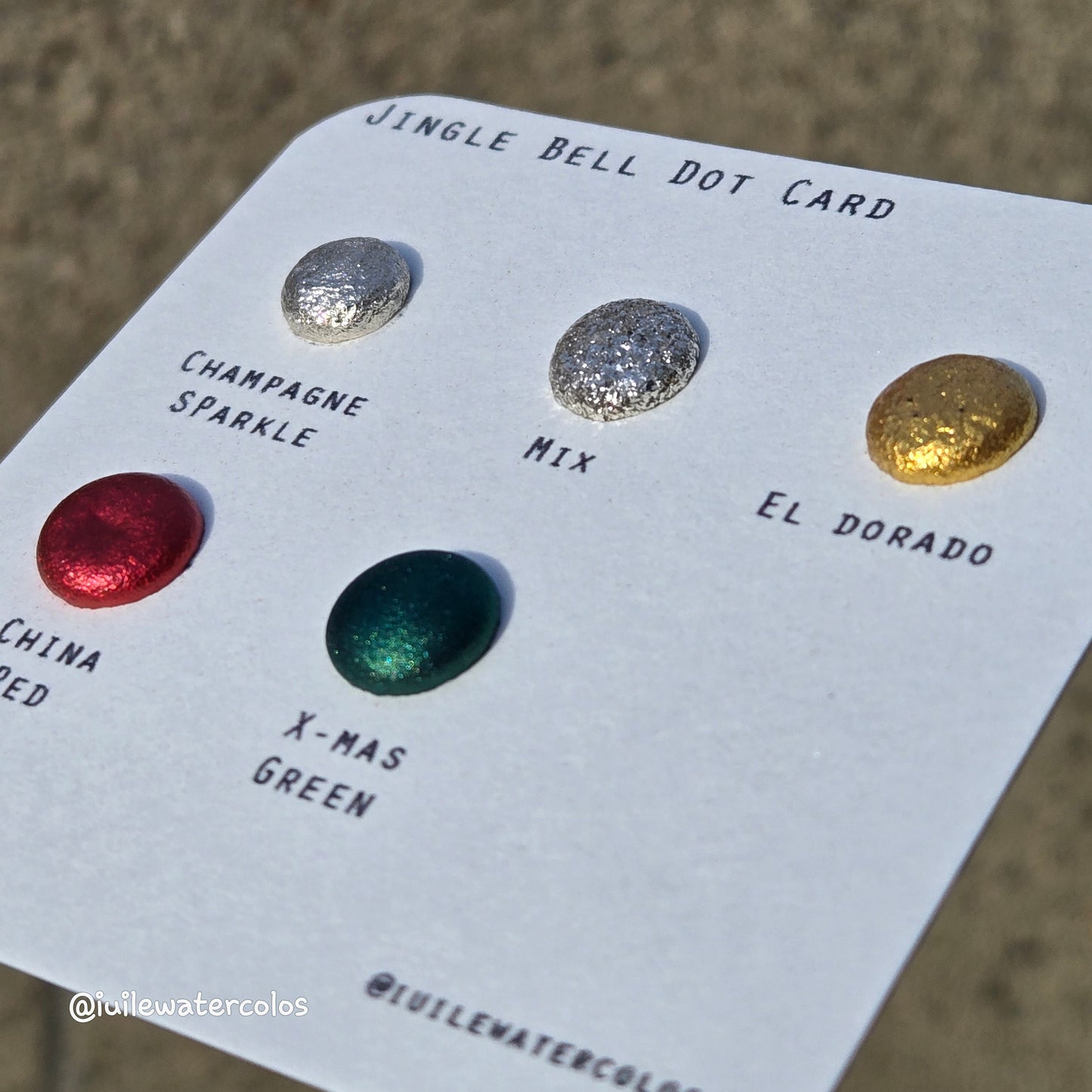 Jingle Bell Dot Card Handmade Chrome Shimmer Watercolor Paints by iuilewatercolors