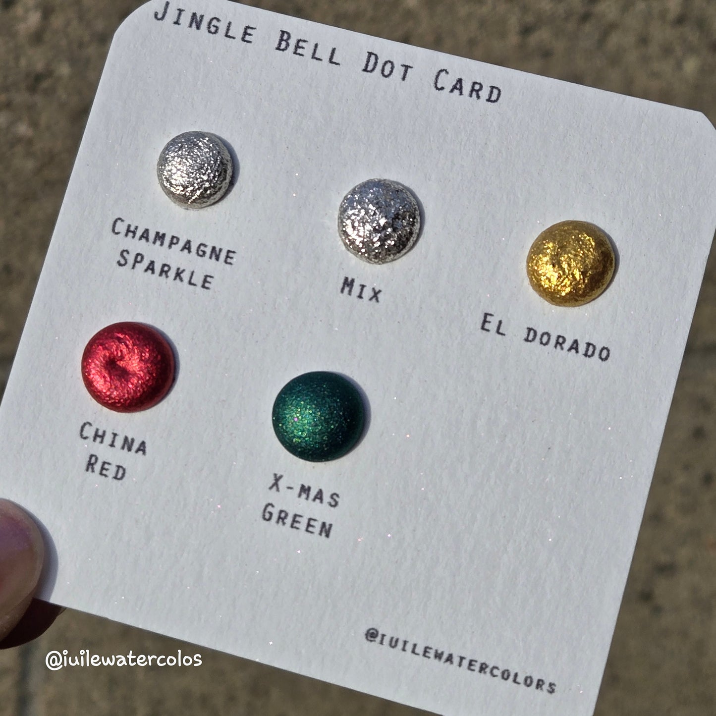 Jingle Bell Dot Card Handmade Chrome Shimmer Watercolor Paints by iuilewatercolors