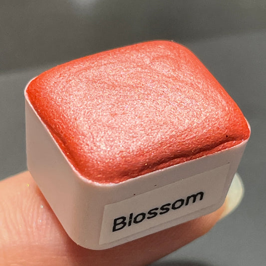 Blossom orange handmade watercolor paint half pan