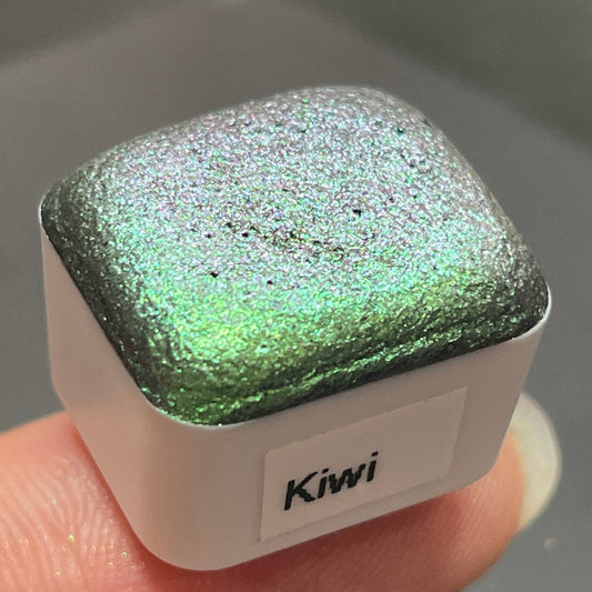 Kiwi green Half pan Fruits Basket Colorshift Handmade shimmer watercolor paints