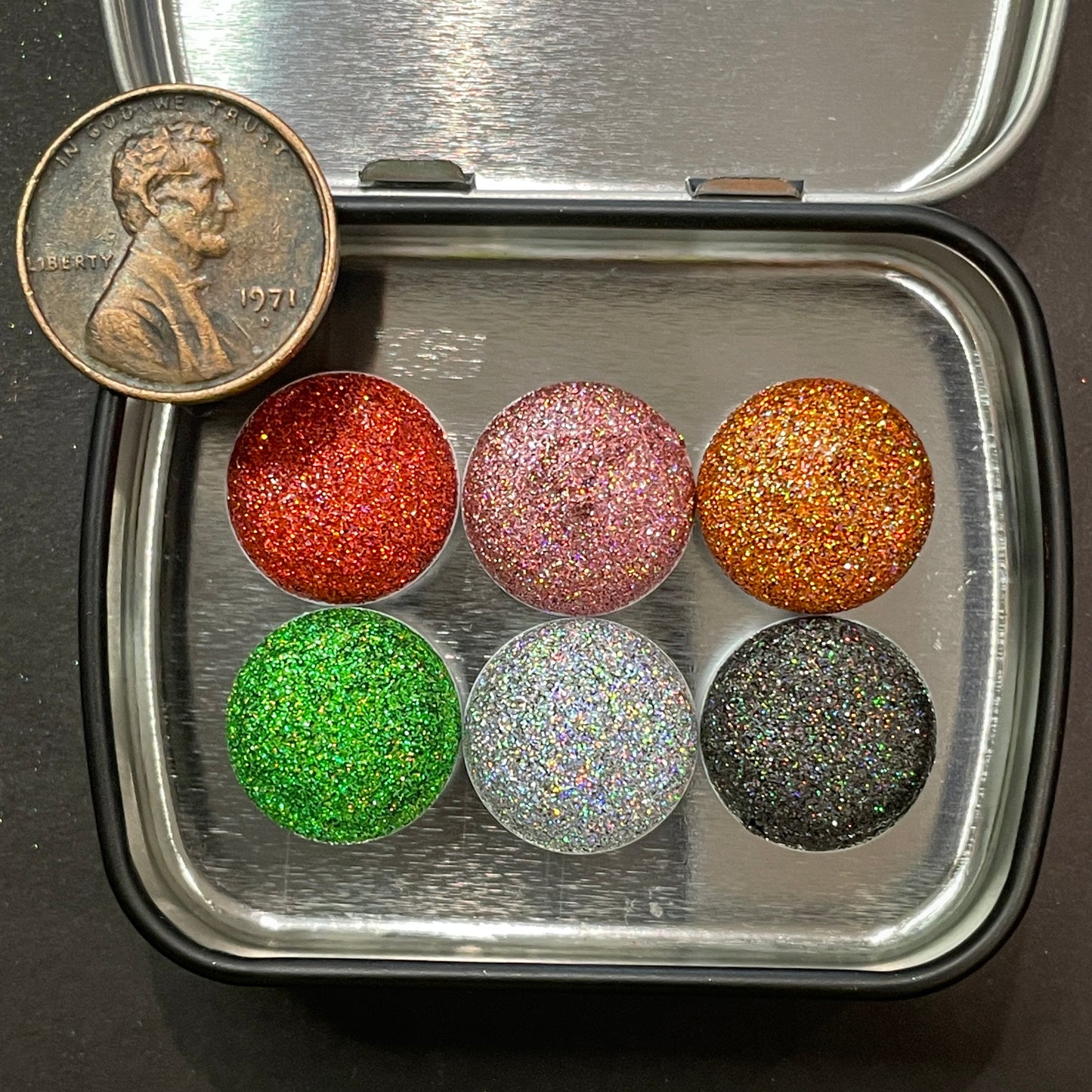 Button Galaxy set for Handmade Chunky Holo glitter watercolor paints half pans in Tin case