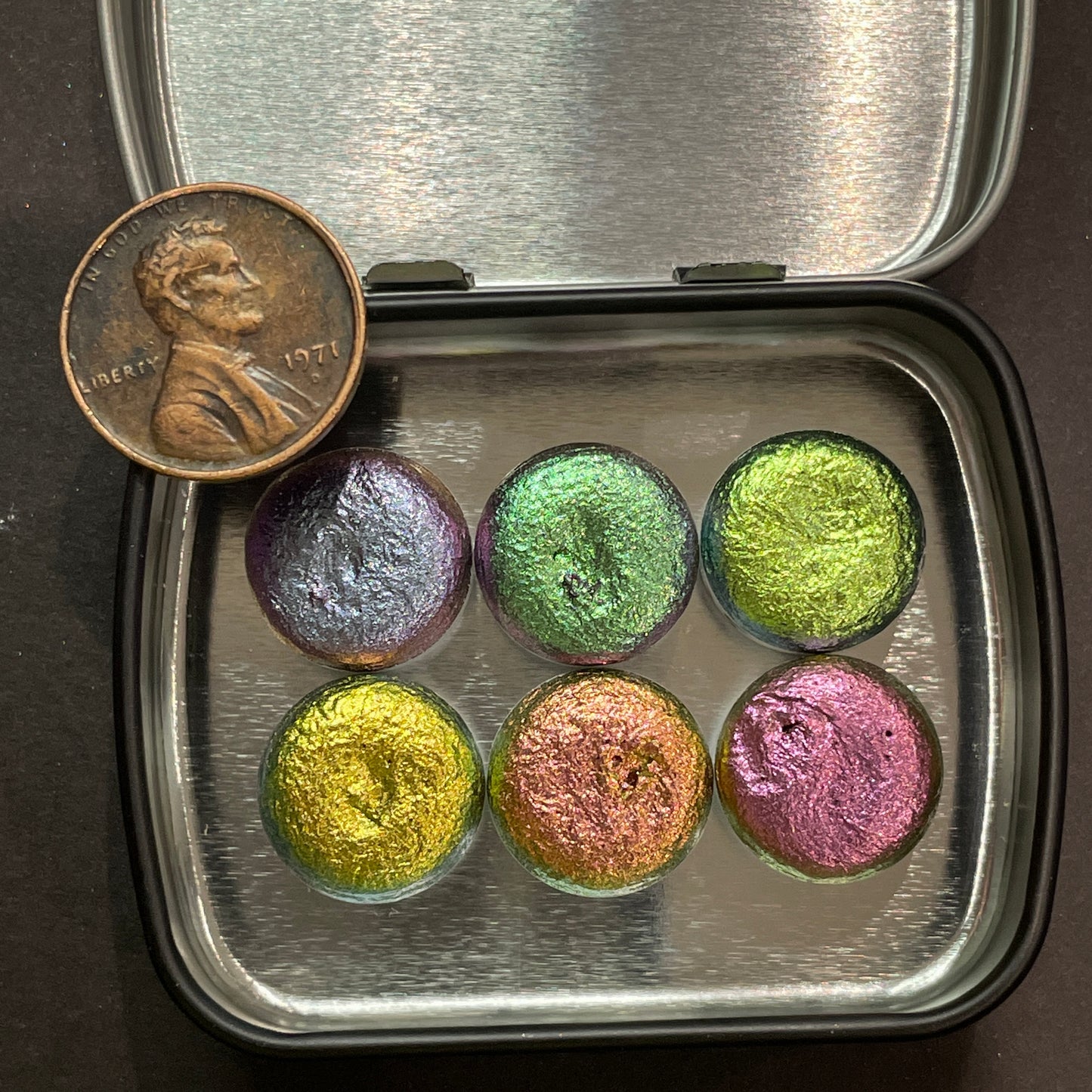 Button Pearl set handmade rainbow color shift watercolor paint