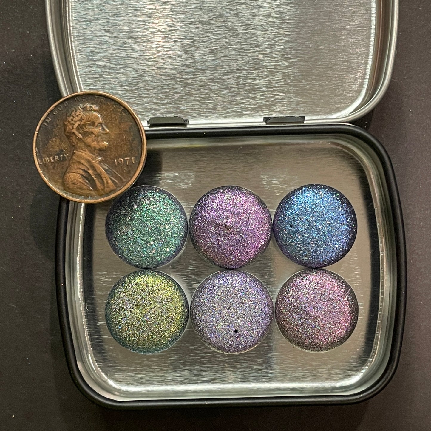 Button Night Series set Handmade Glittery Hologram shimmer watercolor Paint by iuilewatercolors