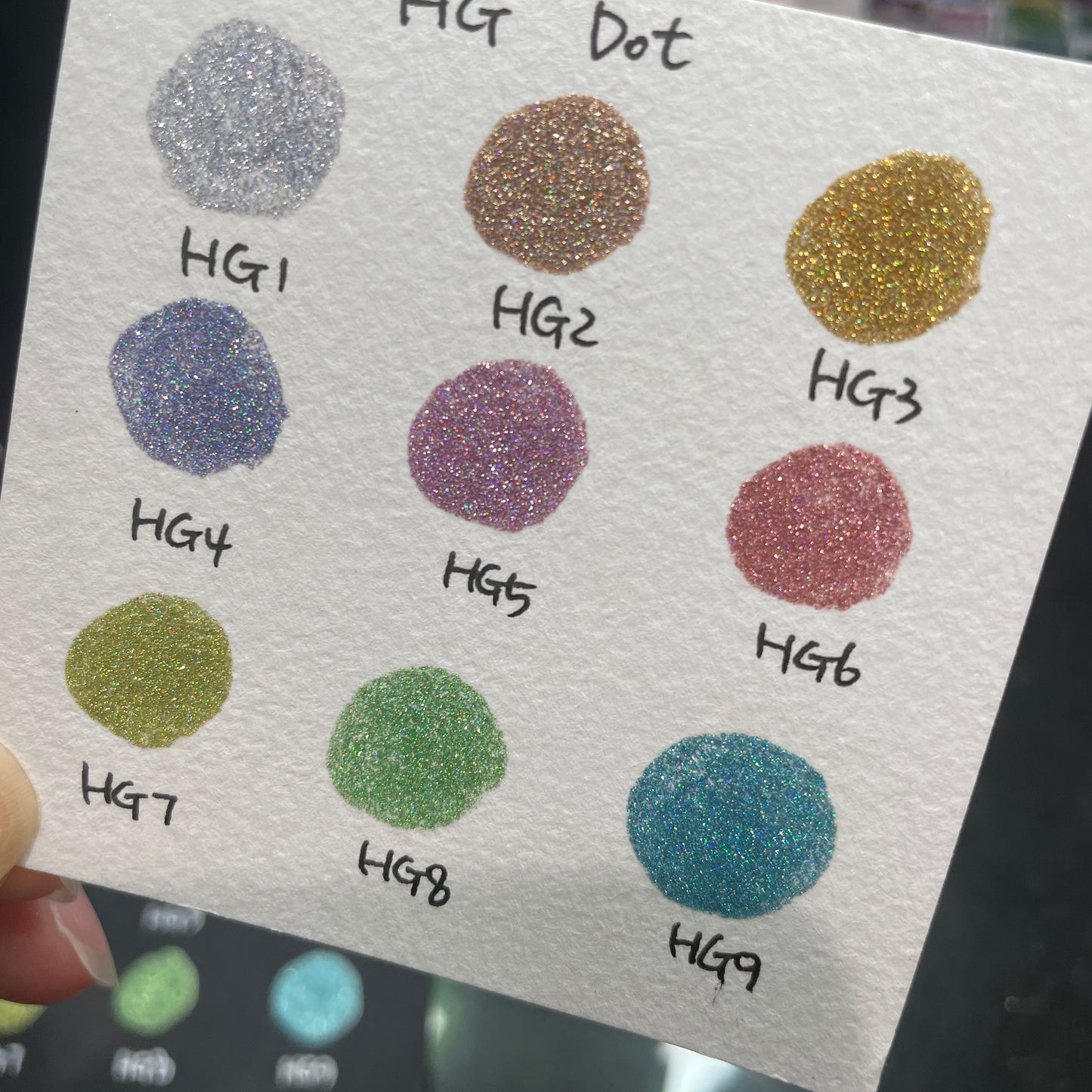 HG Dot Card Tester Sampler Watercolor Shimmer Glittery Paints