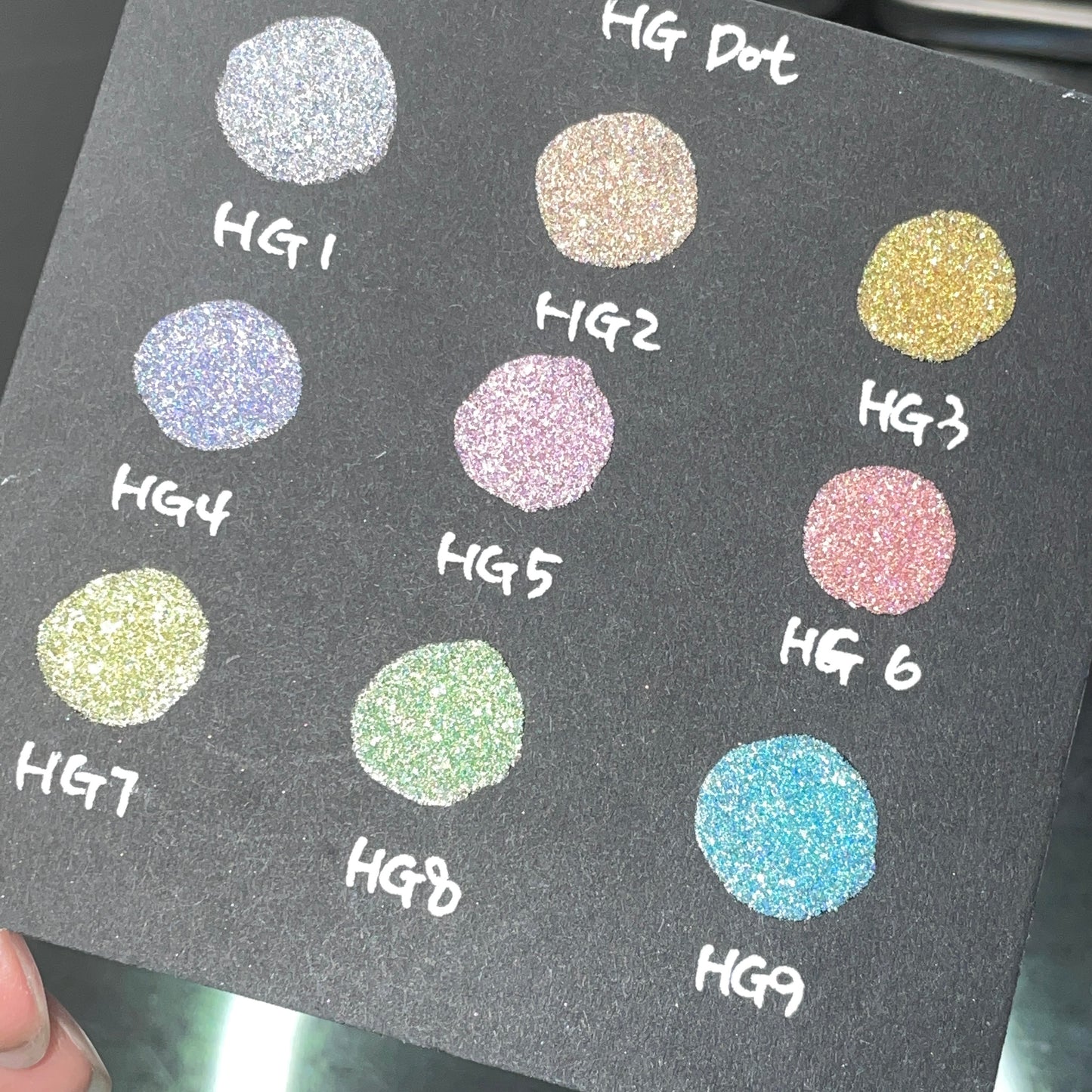 HG Dot Card Tester Sampler Watercolor Shimmer Glittery Paints