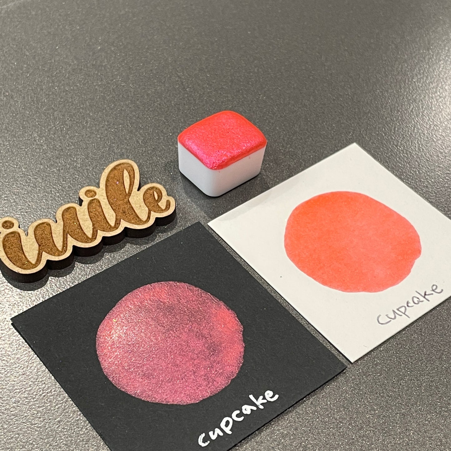 Cupcake Pink Orange Shimmer Metallic Watercolor Paints Half Pans Autumn2022