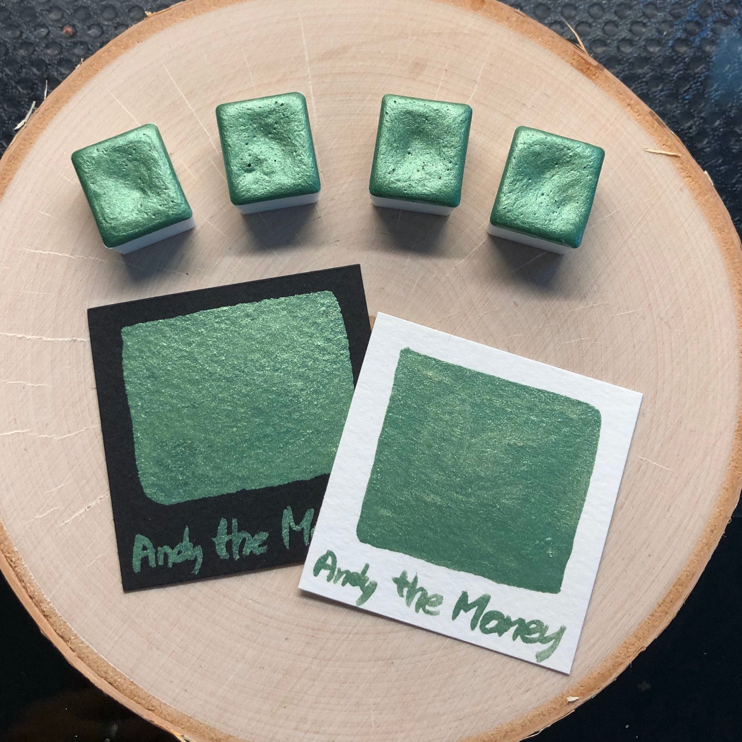 Andy the Money green watercolor paints half pan