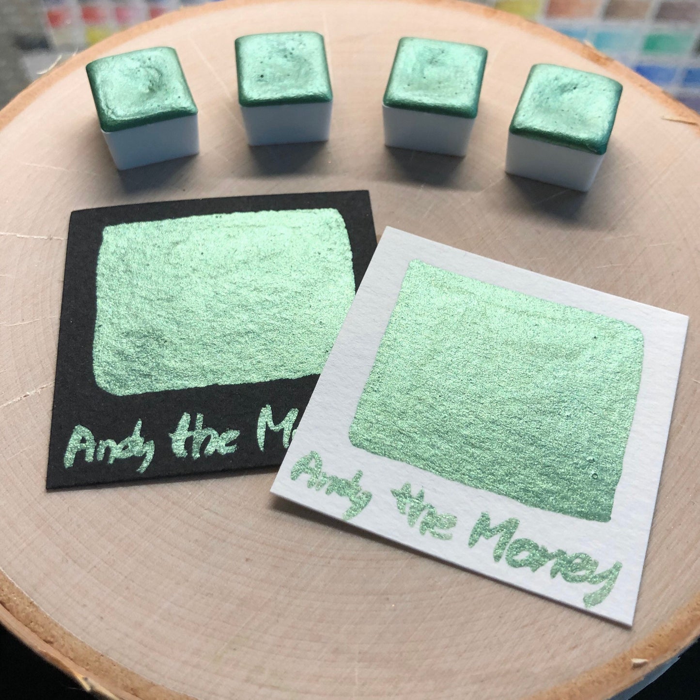Andy the Money green watercolor paints half pan