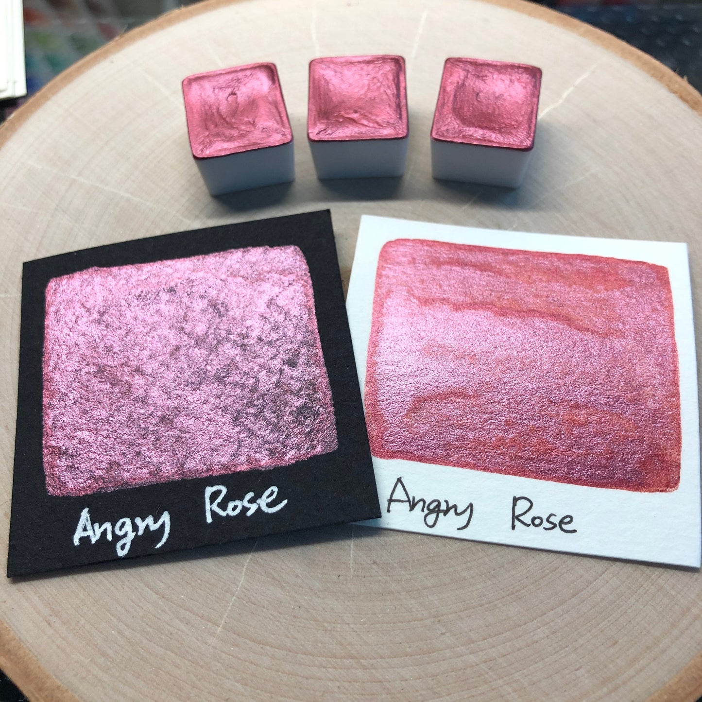 Angry rose pink watercolor paints half pan