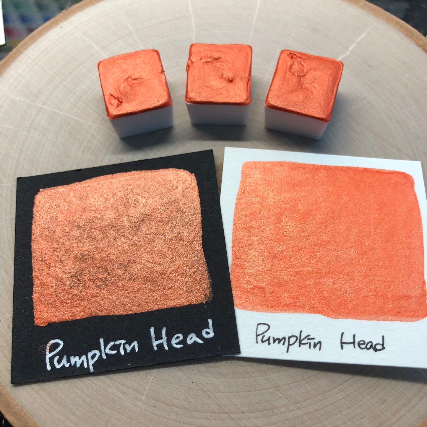 Pumpkin head orange watercolor paints half pan