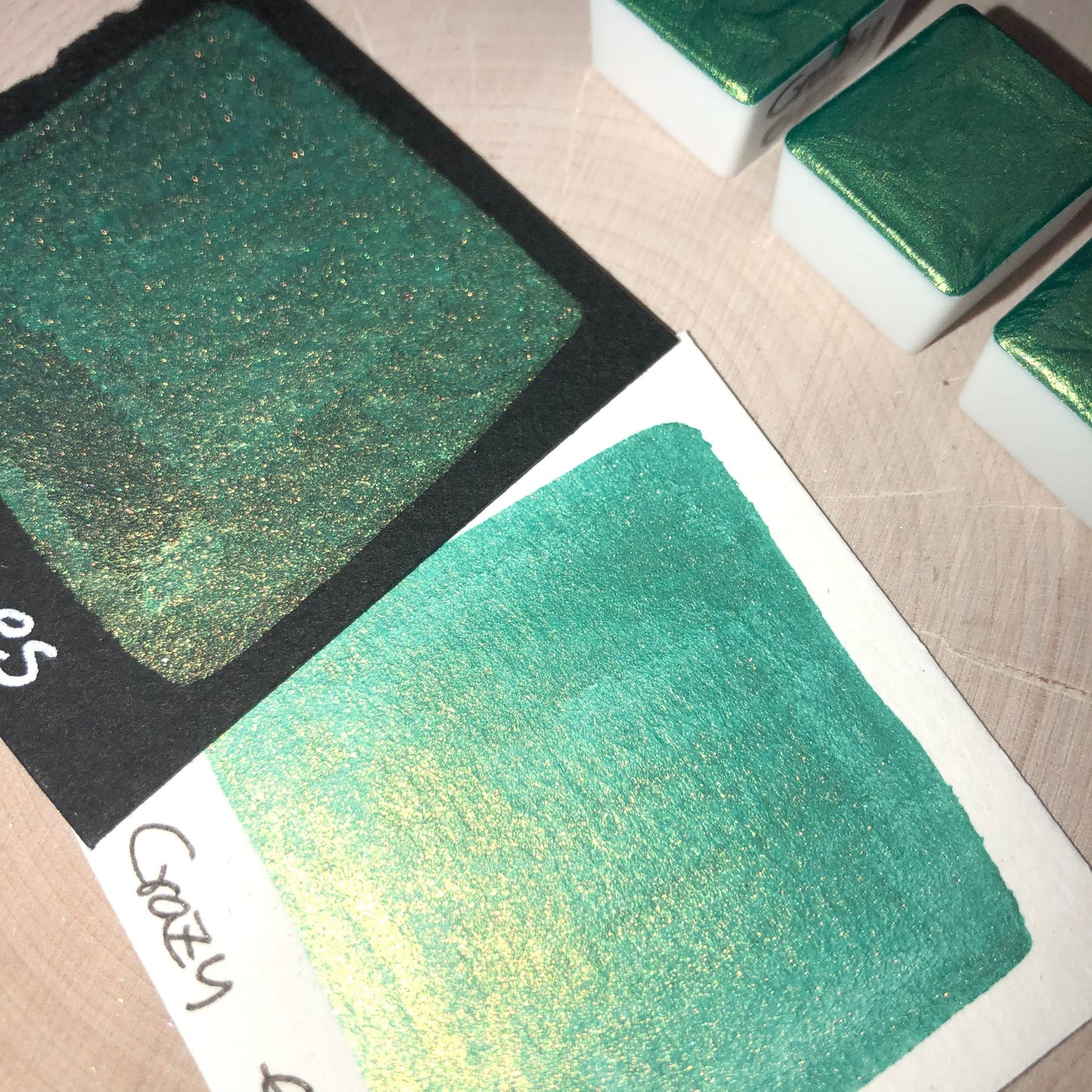 Crazy eyes green watercolor paints half pan