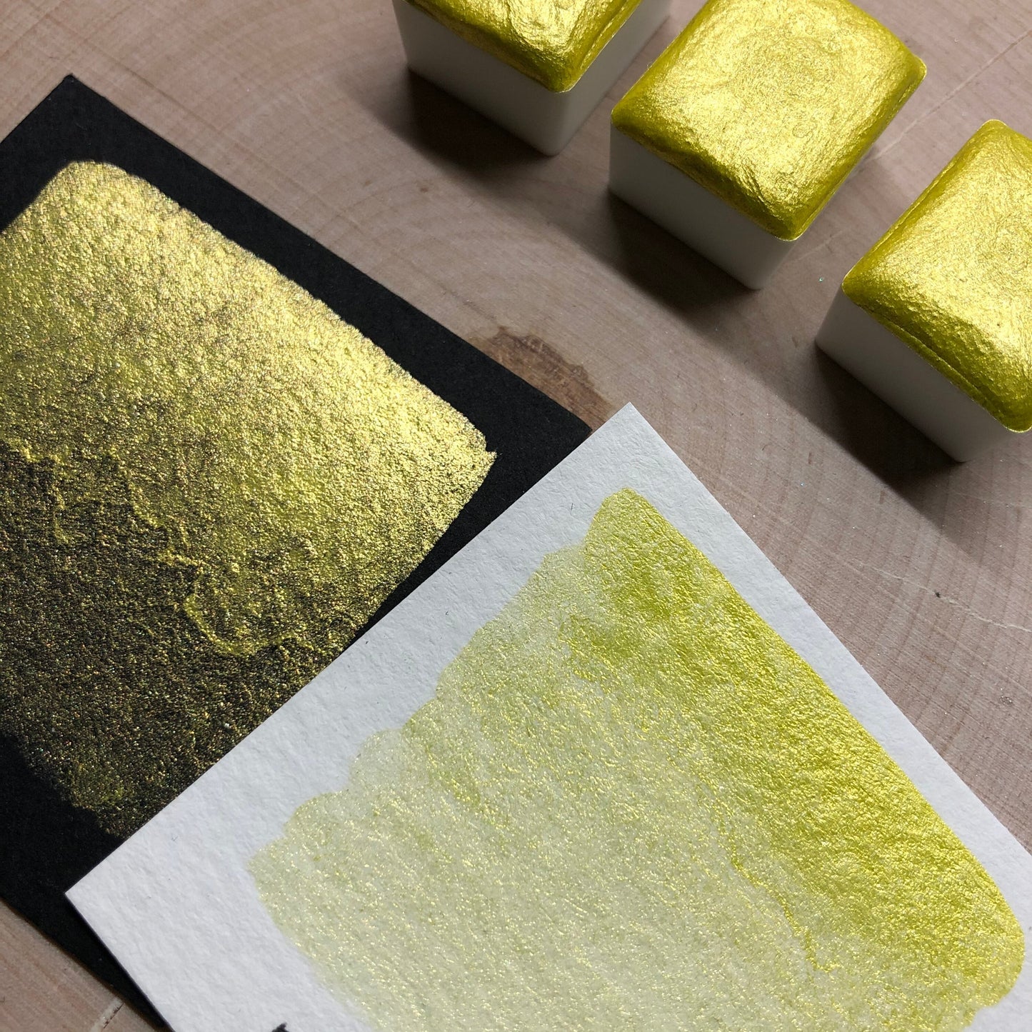 Pot yellow watercolor paints half pan