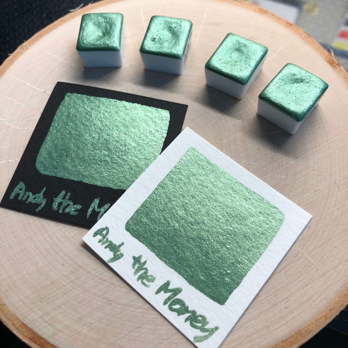 Andy the Money green watercolor paints half pan