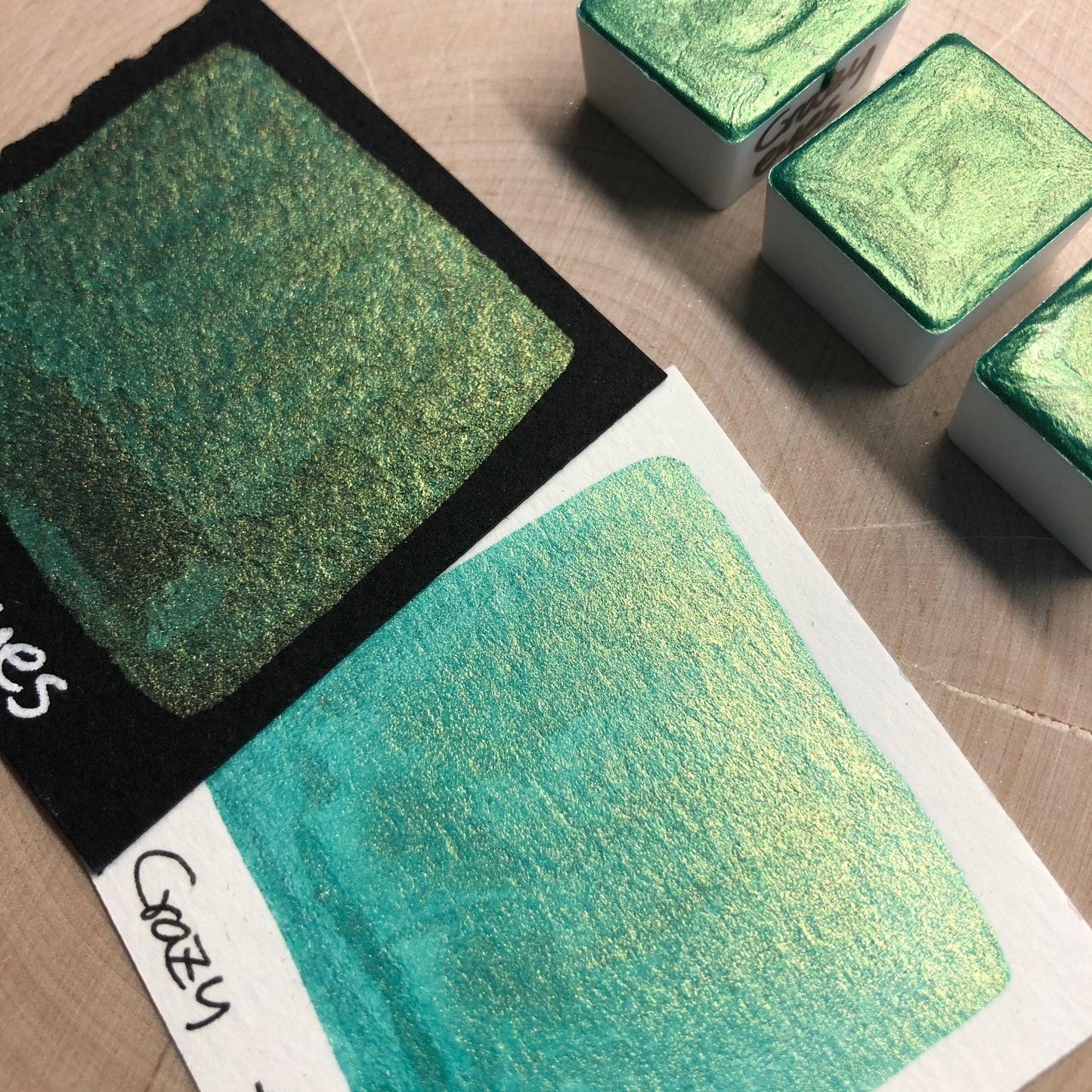 Crazy eyes green watercolor paints half pan