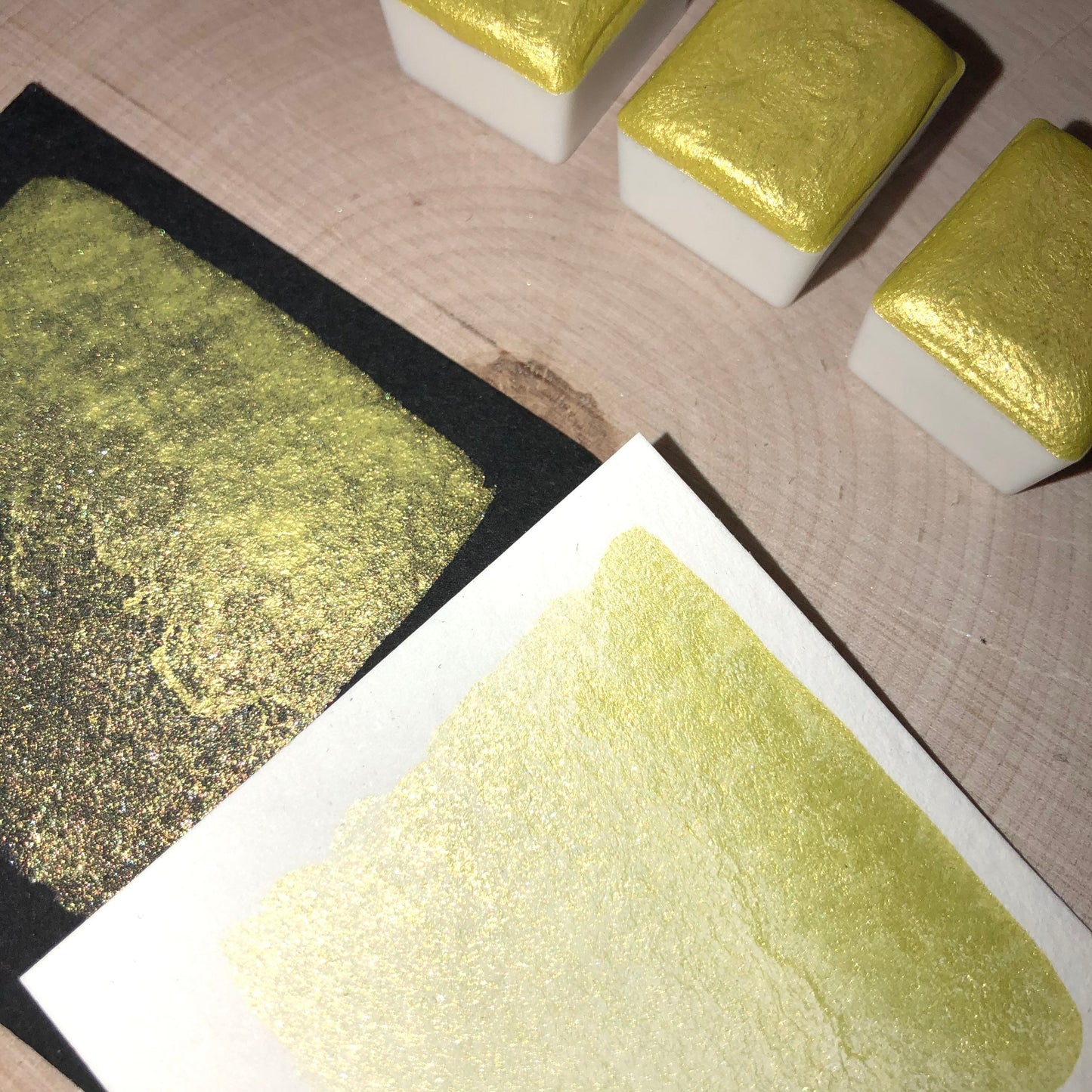 Pot yellow watercolor paints half pan