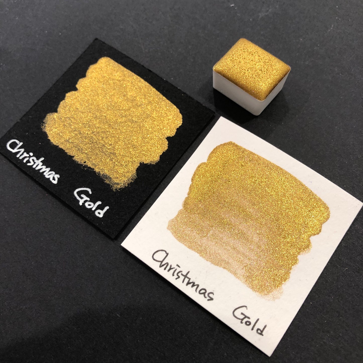 Gold Christmas Chrome watercolor paint half pan
