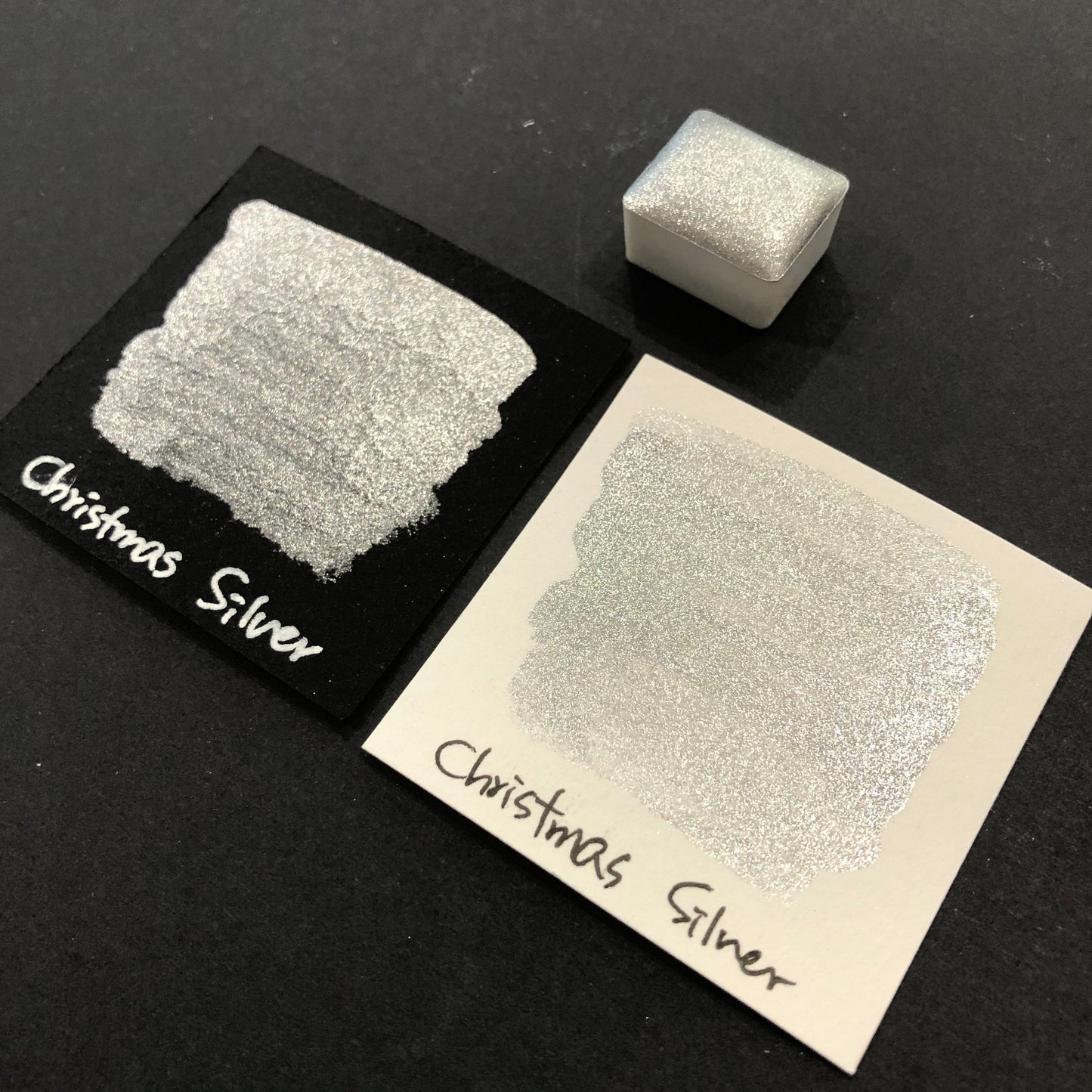 Silver Christmas Chrome watercolor paint half pan