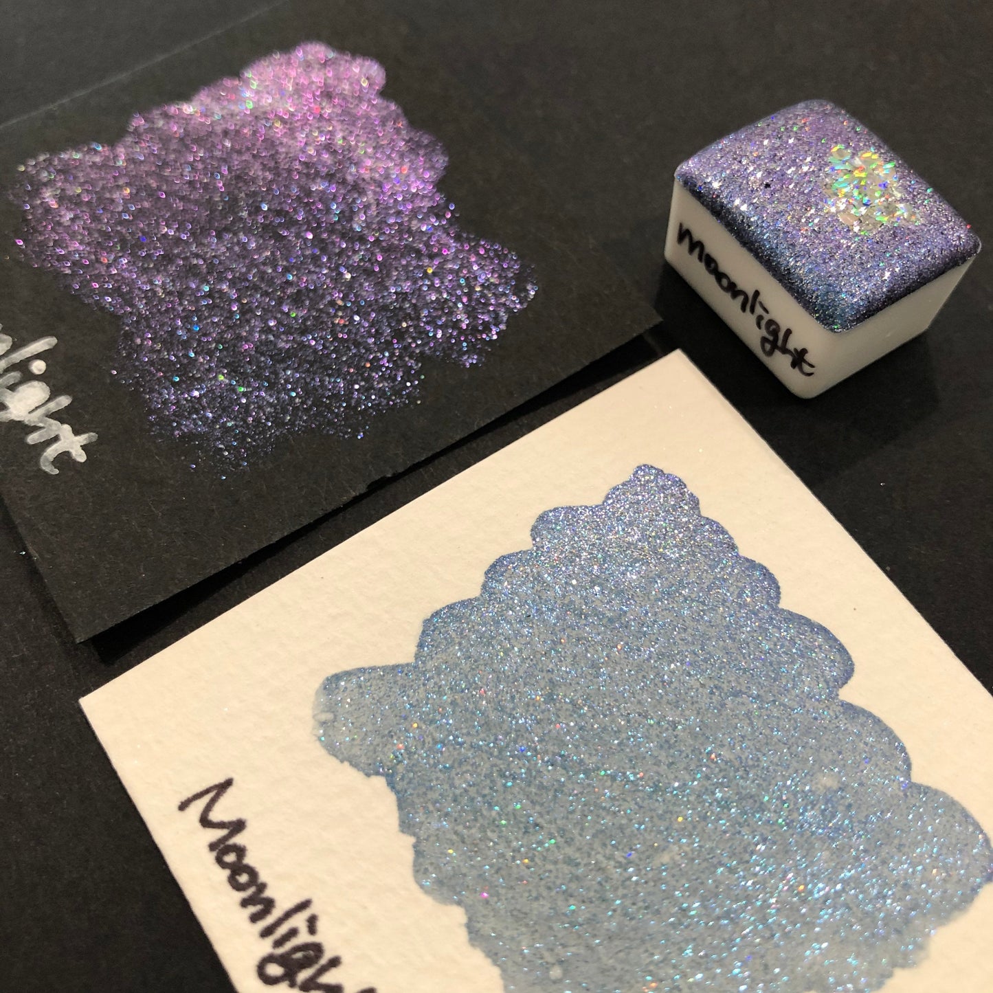 Button Night Series set Handmade Glittery Hologram shimmer watercolor Paint by iuilewatercolors