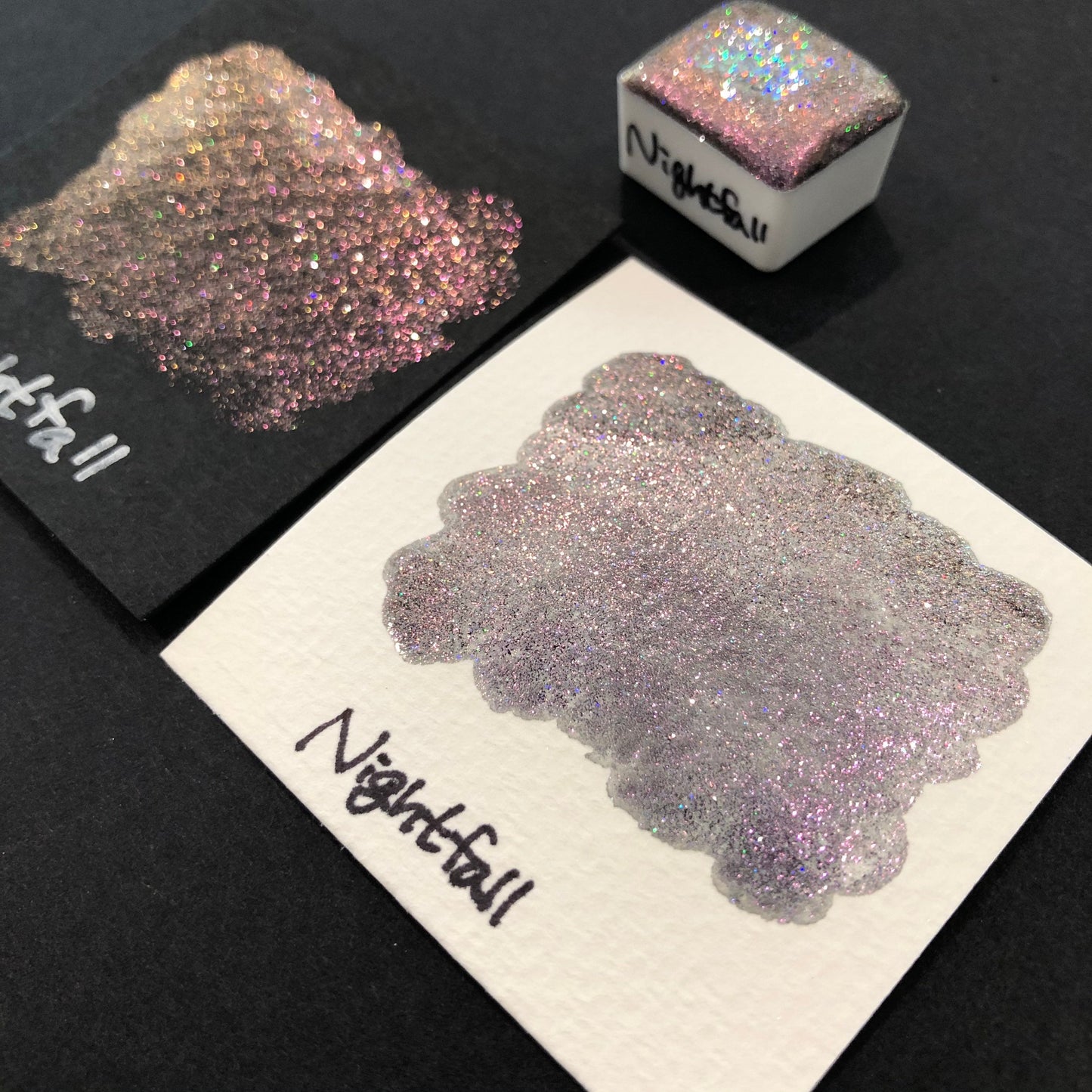 Quarter Night Series set Handmade Glittery Hologram shimmer watercolor Paint by iuilewatercolors