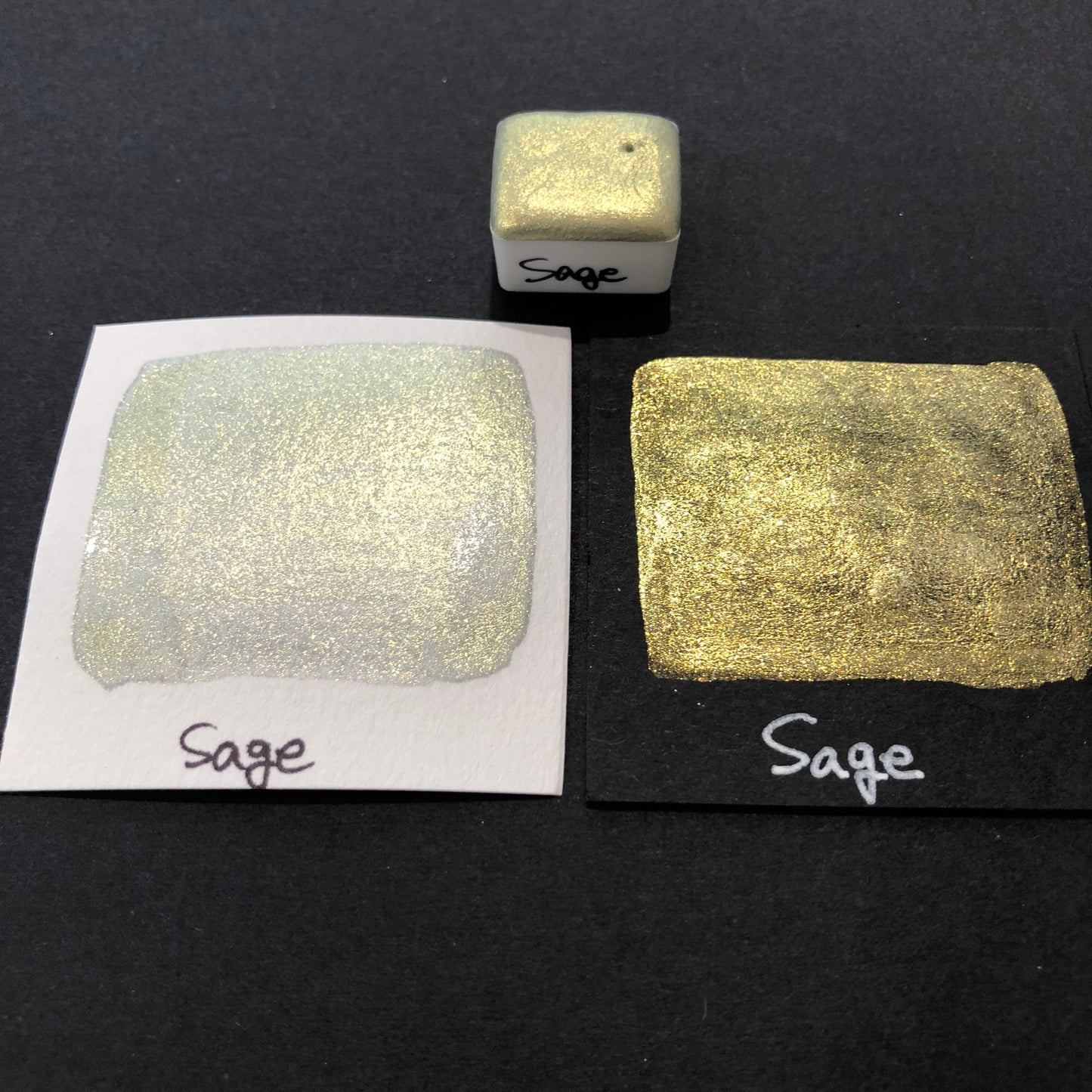 Sage green gold watercolor paints Half pan