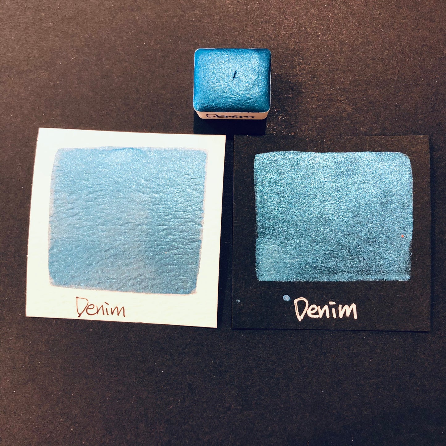 Denim Blue Handmade Metallic Shimmer Watercolor Paints Half Pan