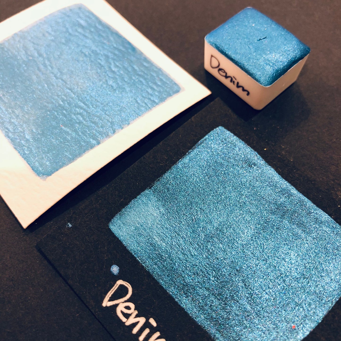 Denim Blue Handmade Metallic Shimmer Watercolor Paints Half Pan