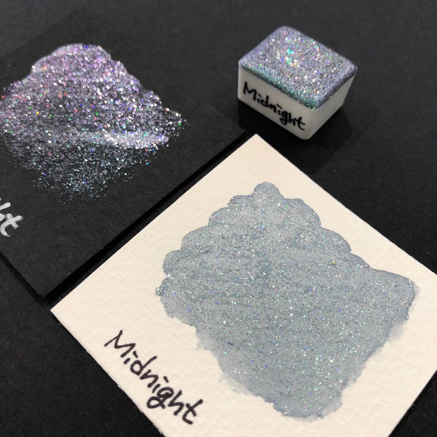 Button Night Series set Handmade Glittery Hologram shimmer watercolor Paint by iuilewatercolors