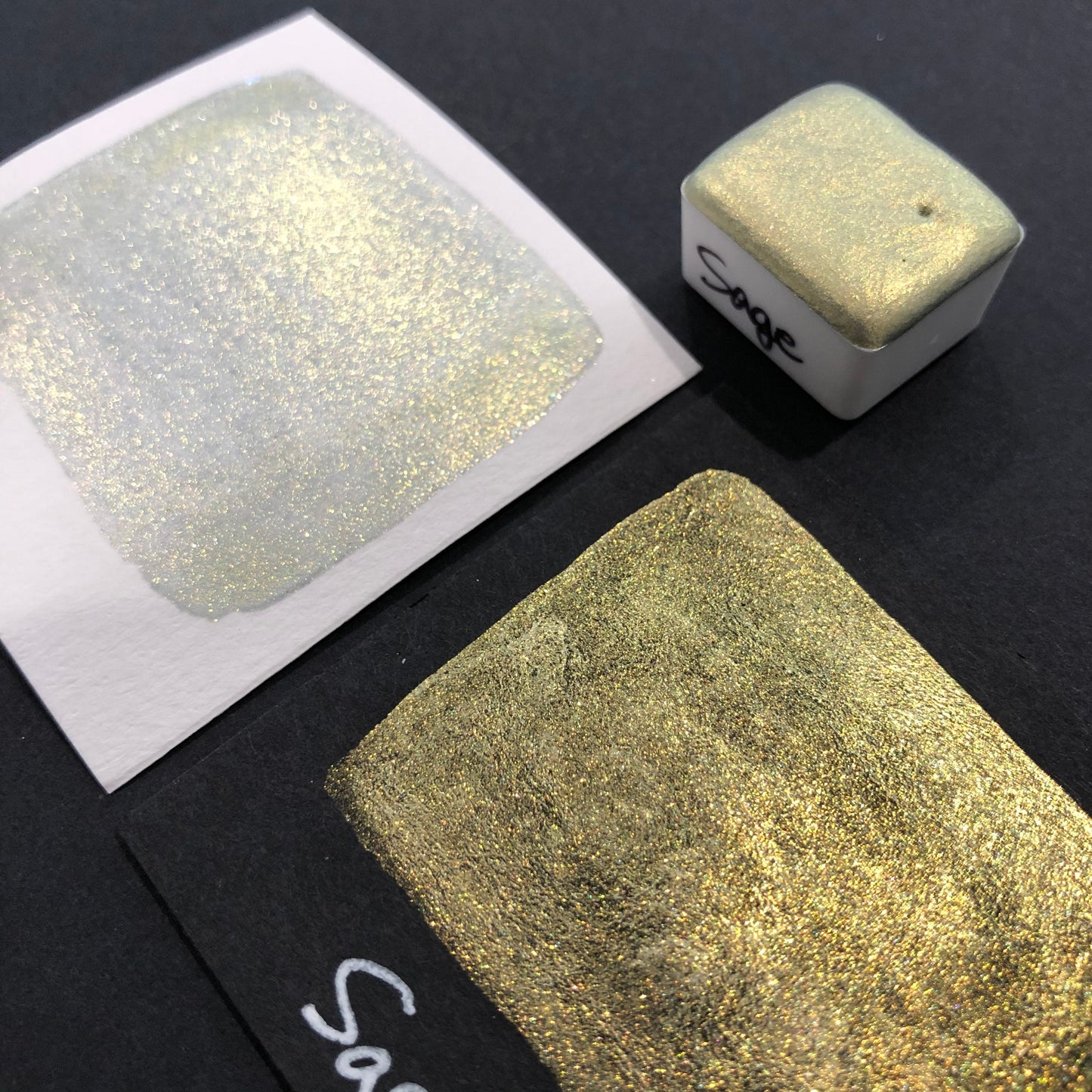 Sage green gold watercolor paints Half pan