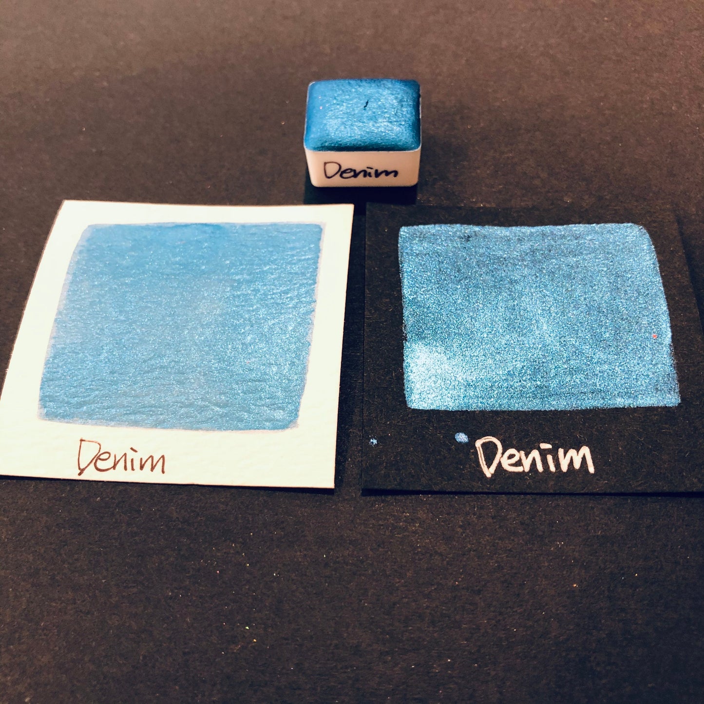 Denim Blue Handmade Metallic Shimmer Watercolor Paints Half Pan