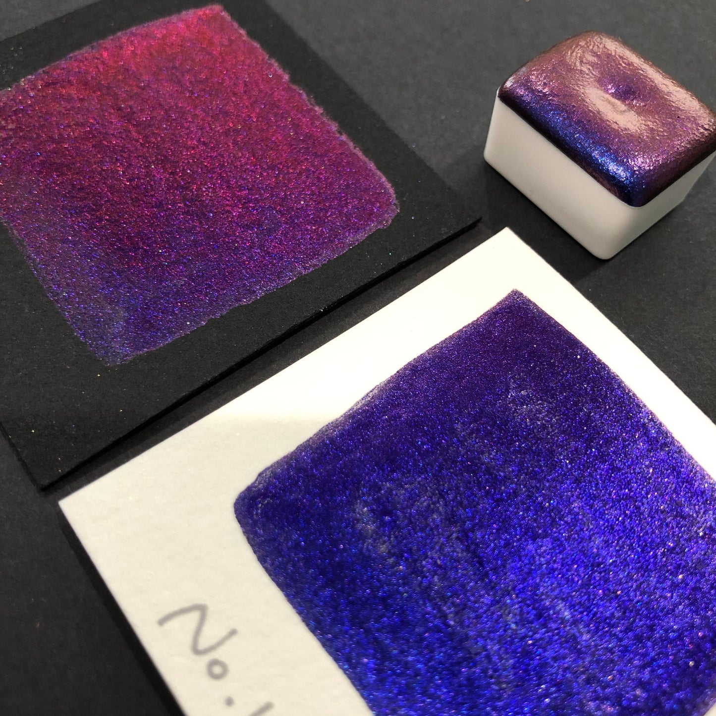 No. 14.5 Shiny handmade colorshift watercolor paints Half pan