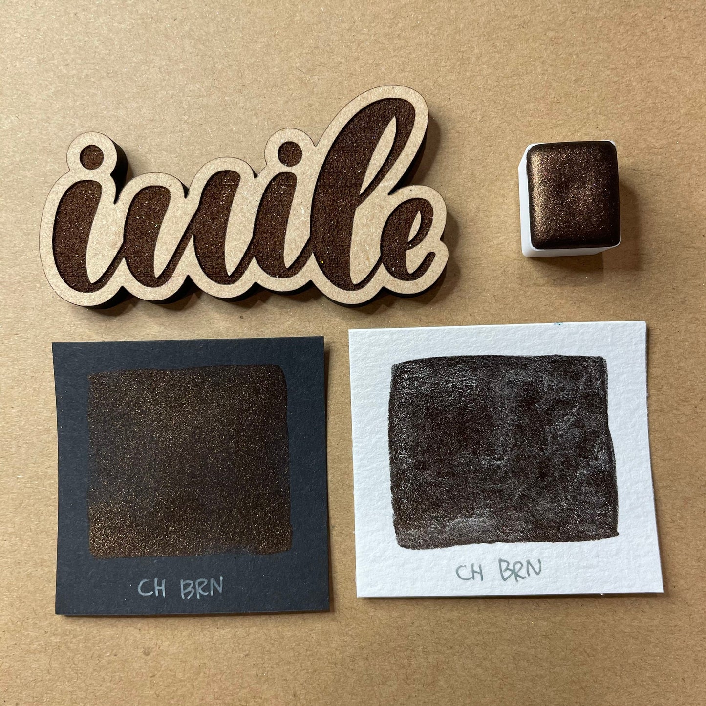 Brown Christmas Chrome watercolor paint half pan