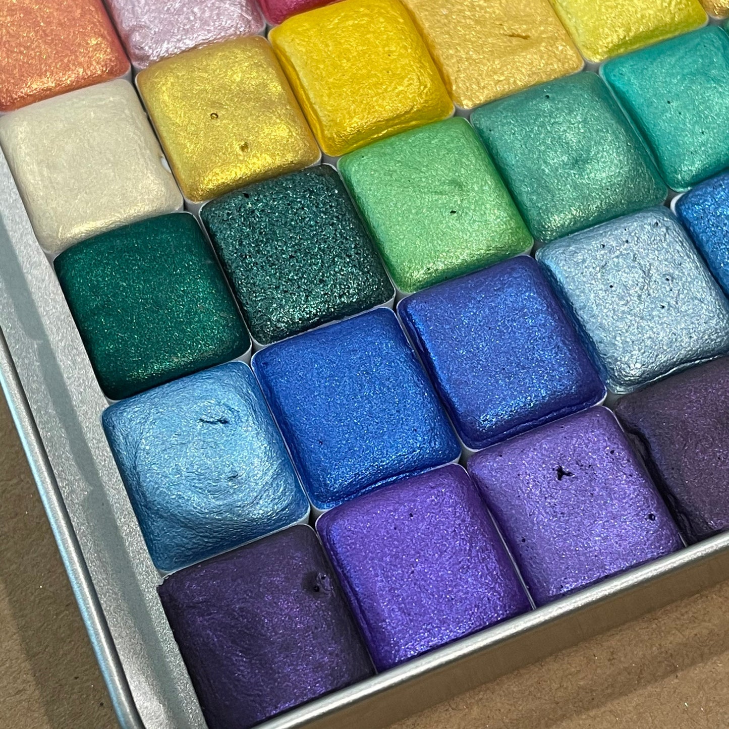 Mica60 color half pan set Handmade Shimmer Metallic watercolor paint