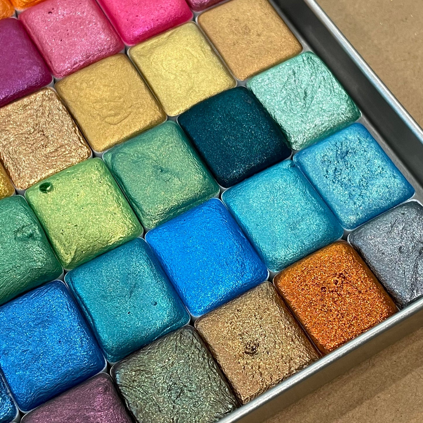 Mica60 color half pan set Handmade Shimmer Metallic watercolor paint