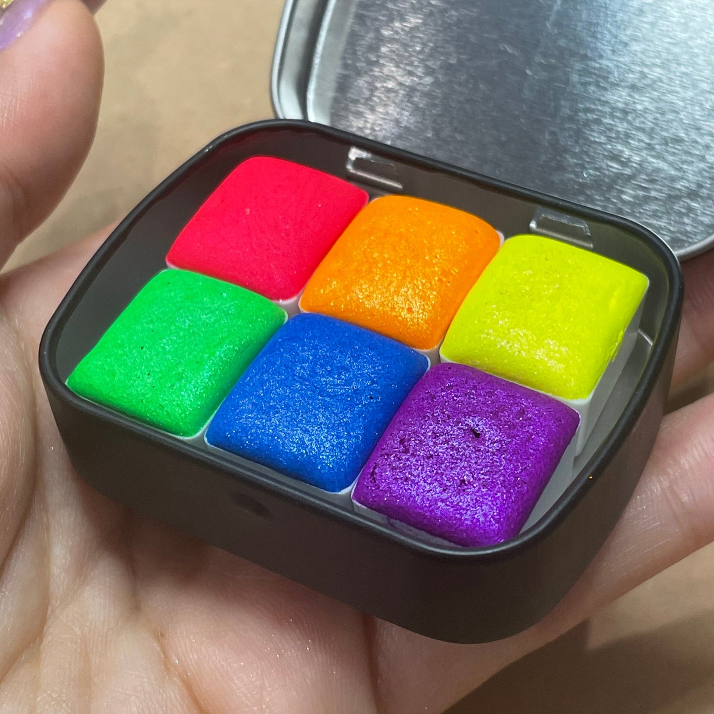 Neon night set Handmade Shimmer Metallic Chameleon Colorshift Watercolor Paint Half By iuilewatercolors