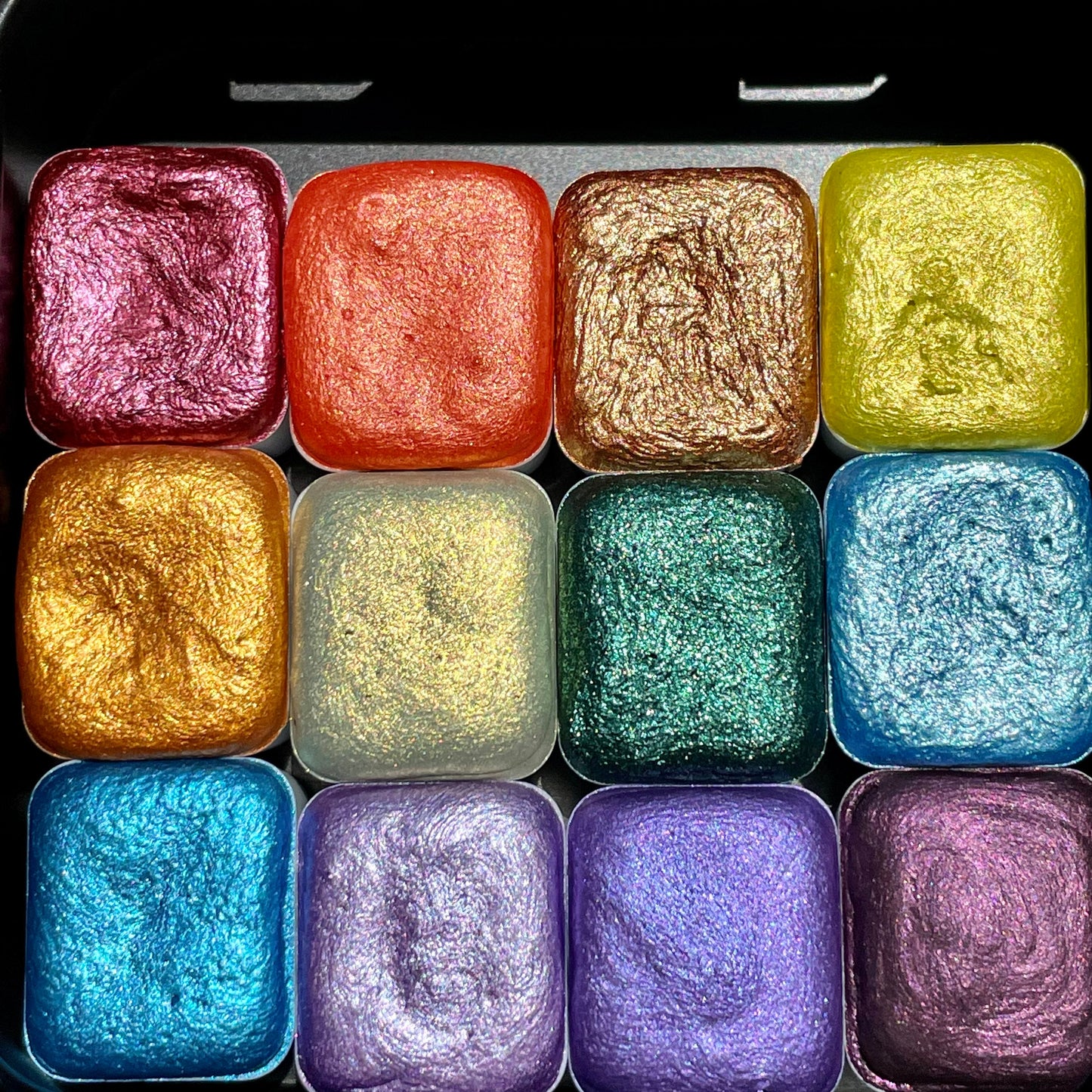 Mica H12 C set Handmade Shimmer Watercolor Paint half pans
