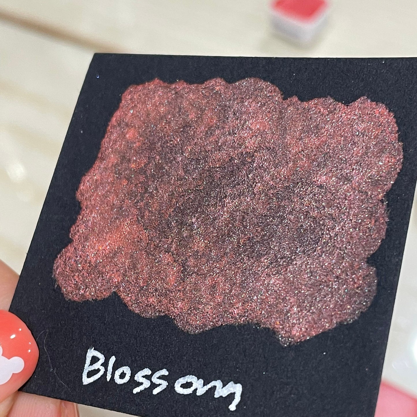 Blossom orange handmade watercolor paint half pan