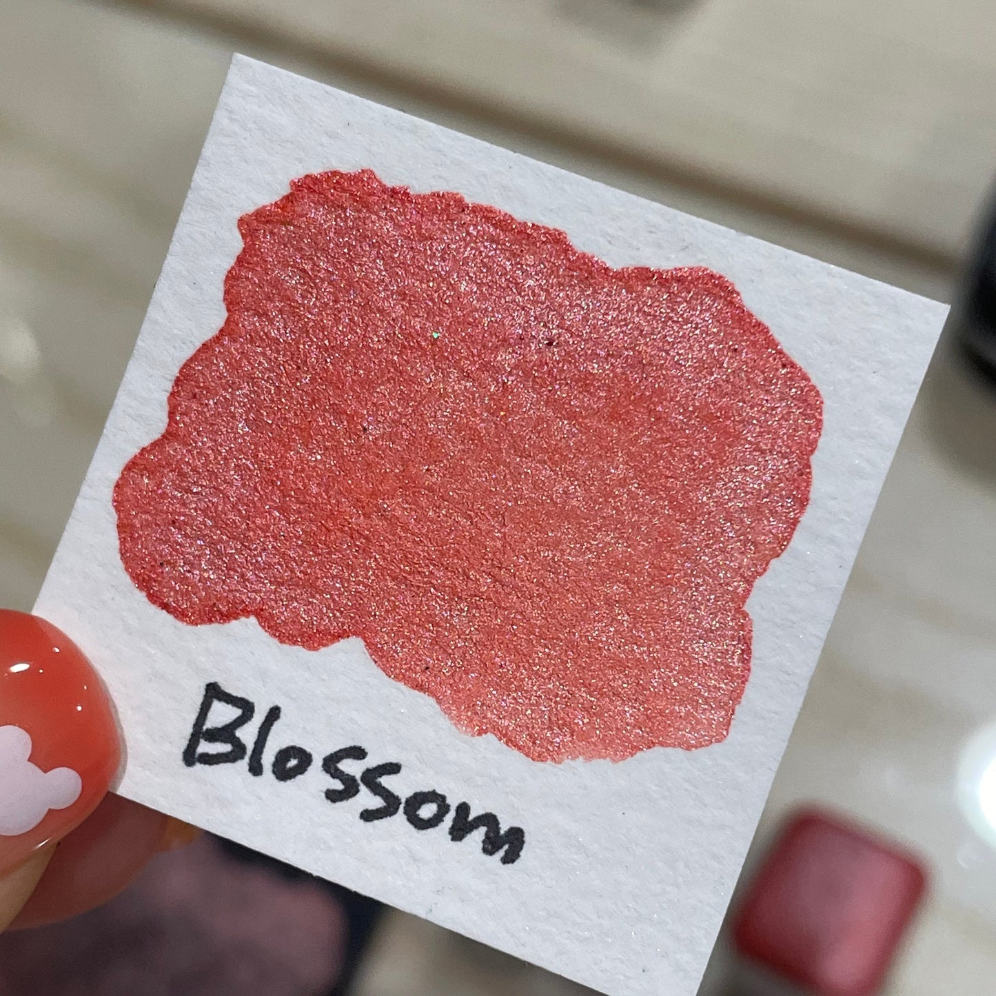 Blossom orange handmade watercolor paint half pan