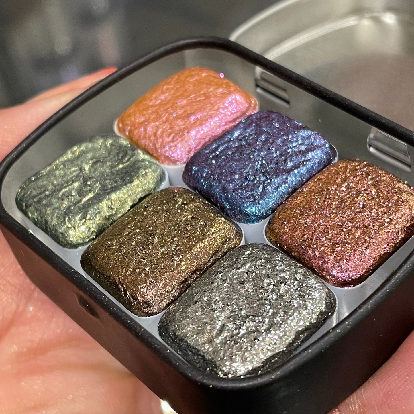 Last Chance! Jewel set handmade watercolor paints half pans in tin case