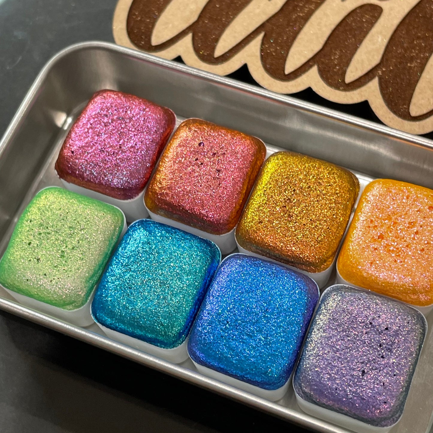 Chameleon half set handmade watercolor paints half pans in tin case