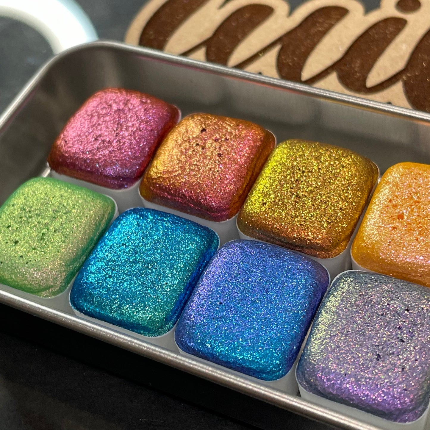 Chameleon half set handmade watercolor paints half pans in tin case