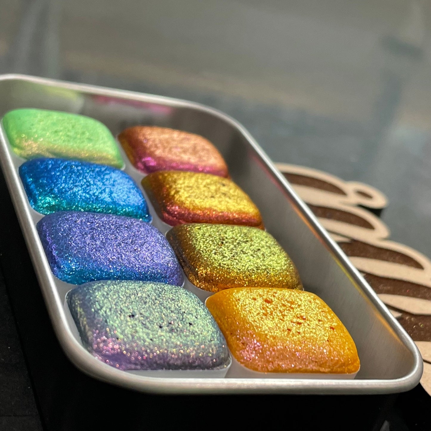 Chameleon half set handmade watercolor paints half pans in tin case