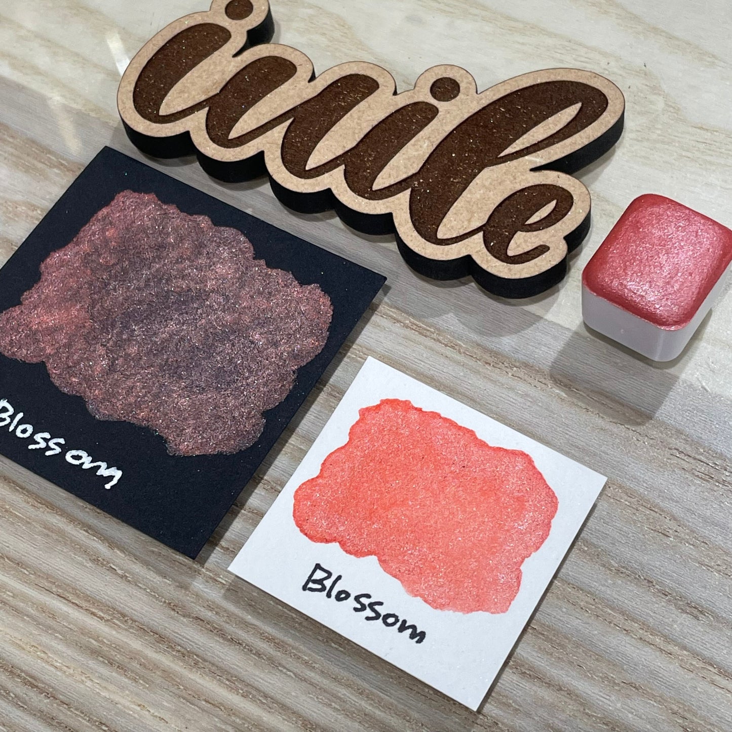 Blossom orange handmade watercolor paint half pan