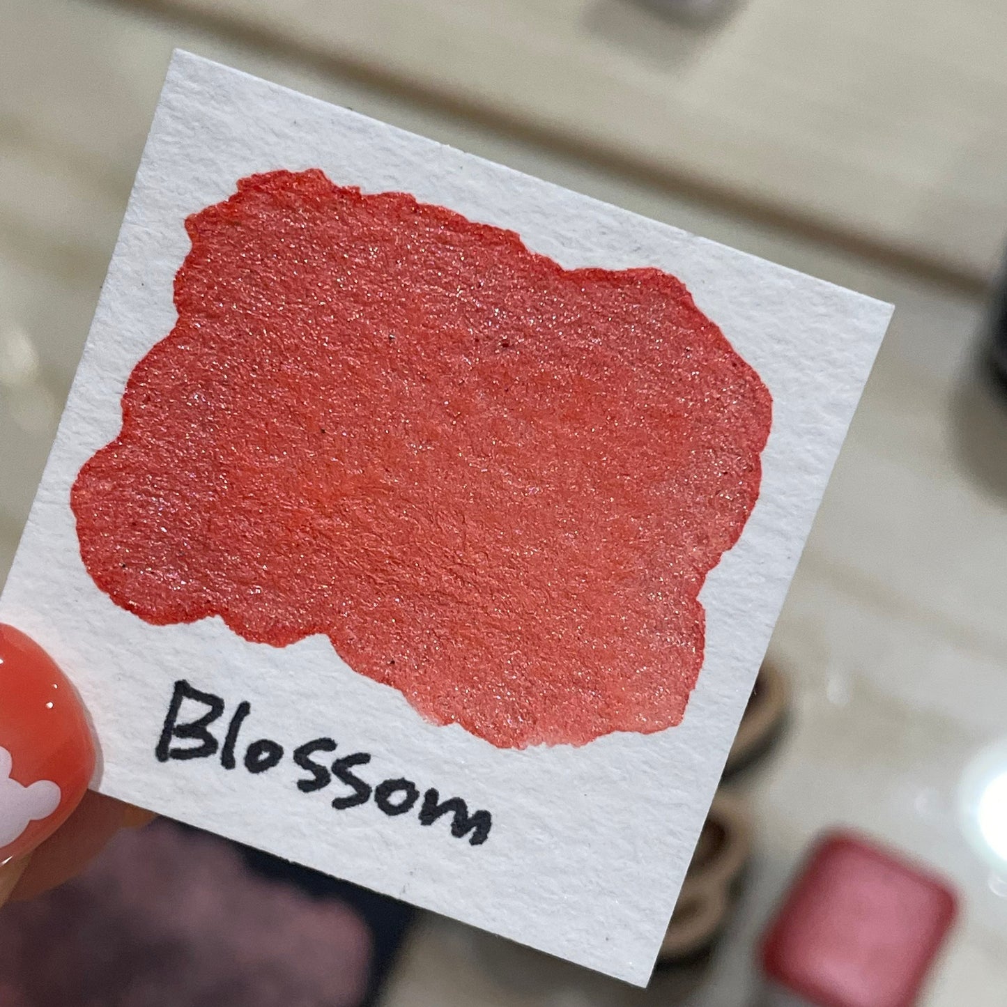 Blossom orange handmade watercolor paint half pan