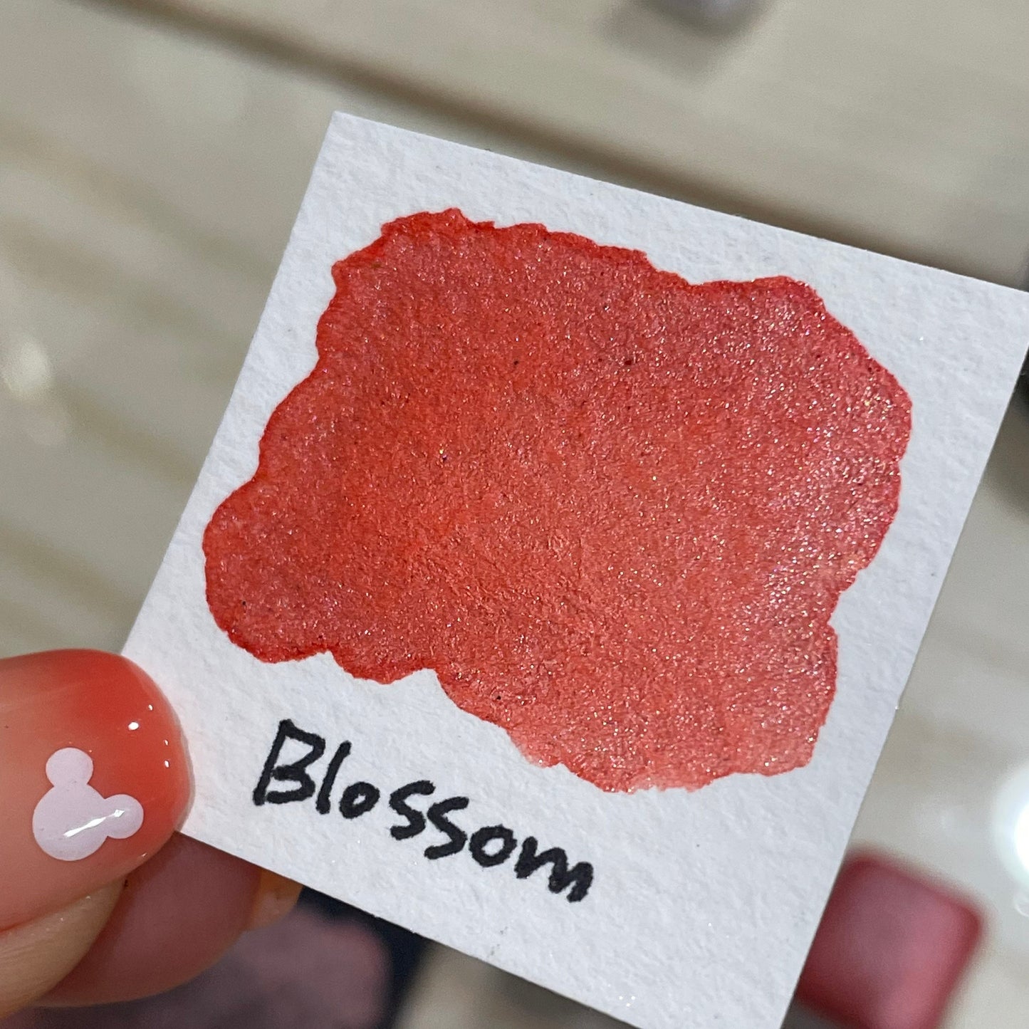 Blossom orange handmade watercolor paint half pan