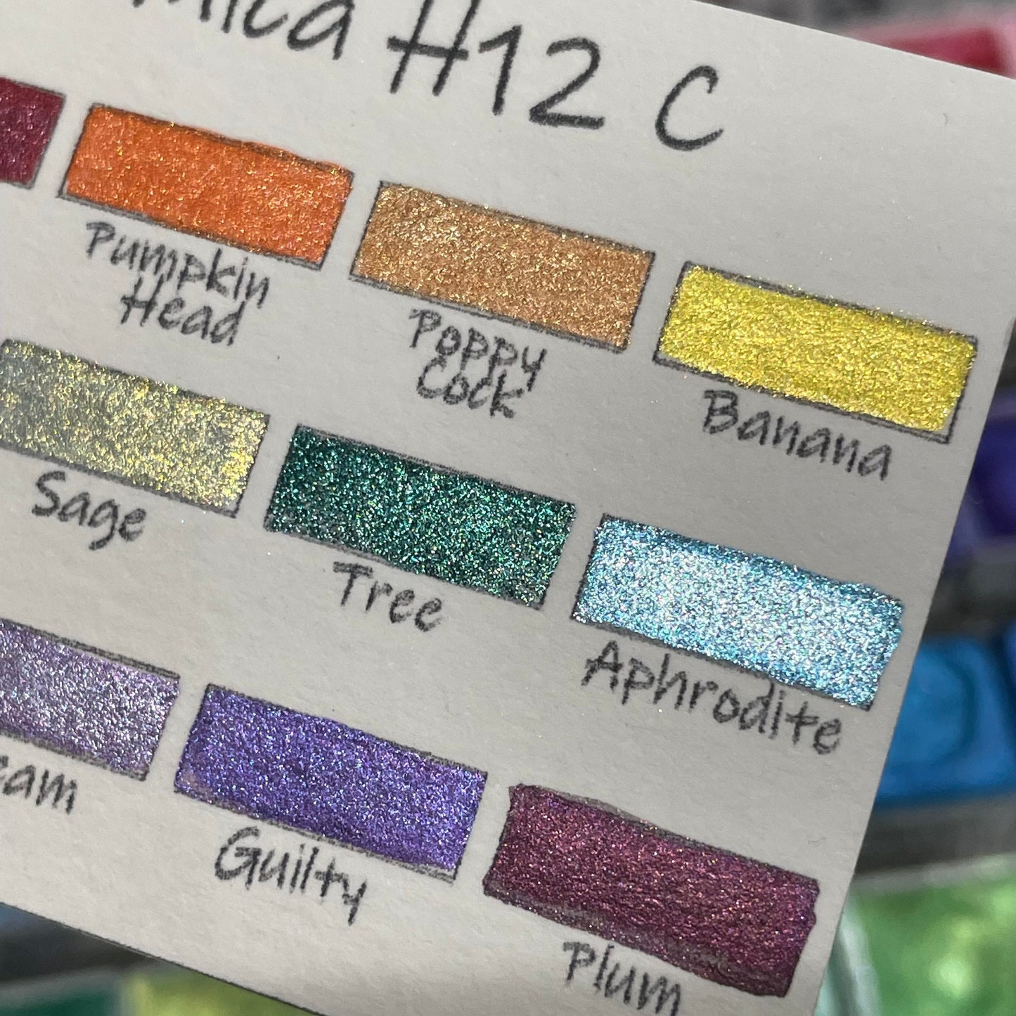 Mica H12 C set Handmade Shimmer Watercolor Paint half pans