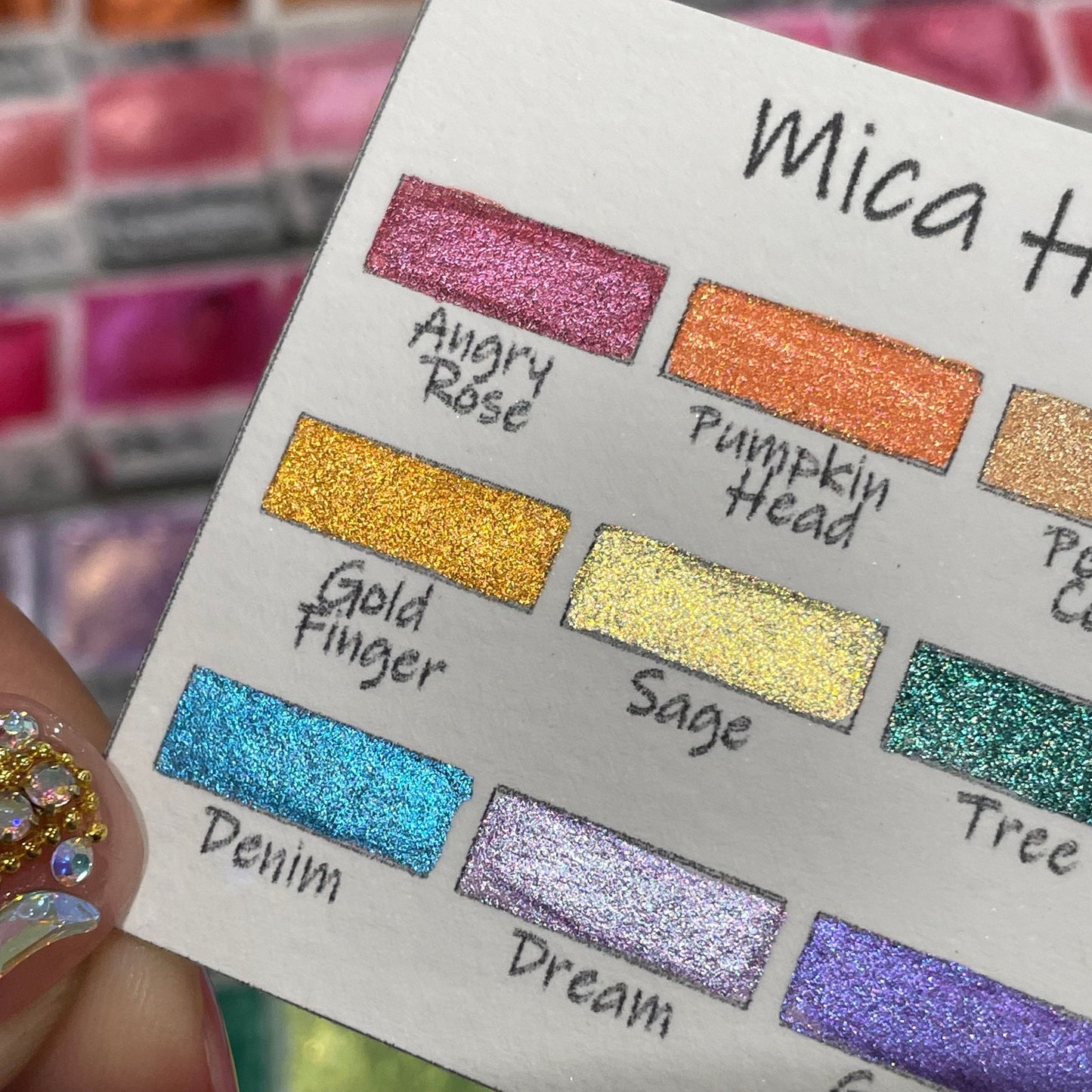 Mica H12 C set Handmade Shimmer Watercolor Paint half pans