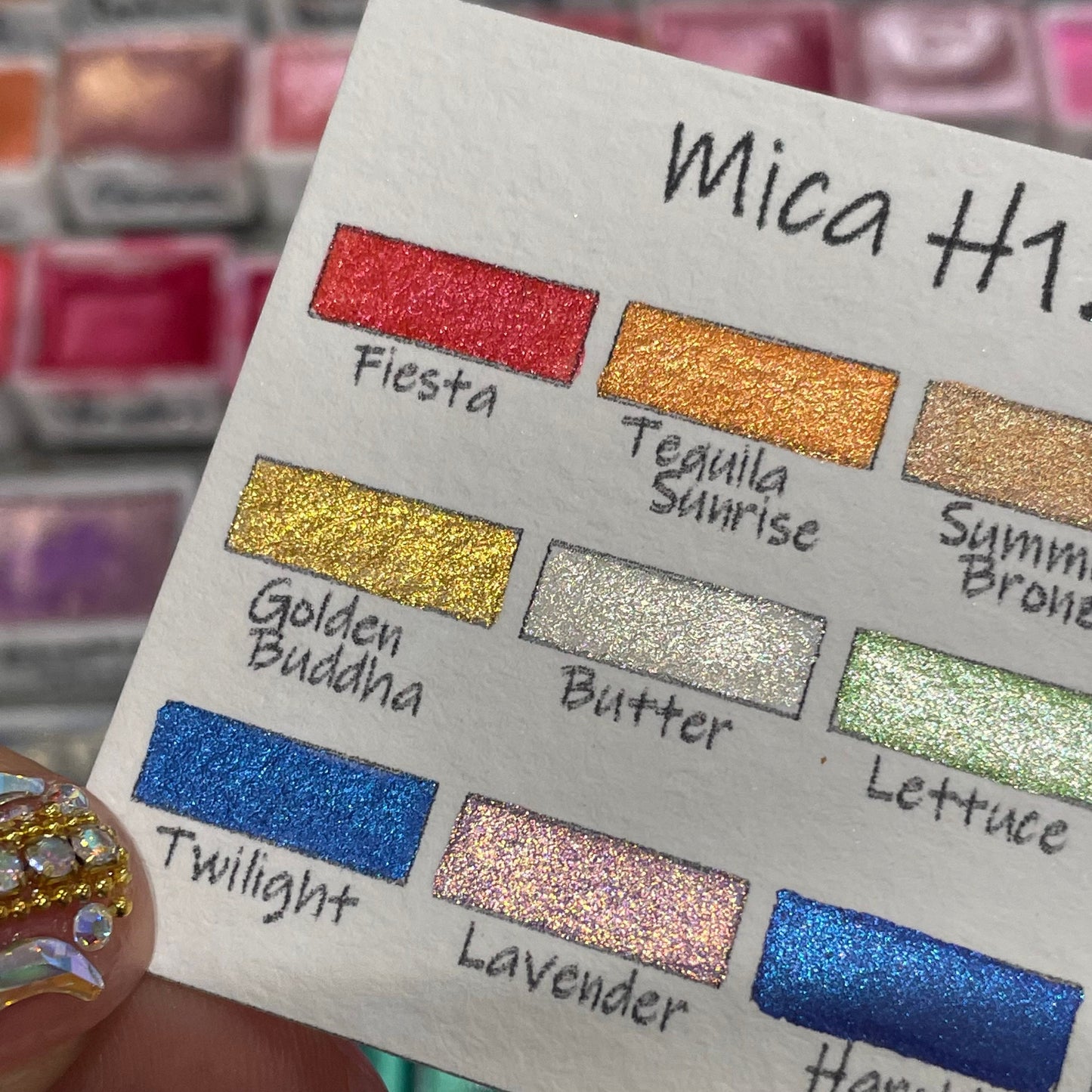 Mica H12 B set Handmade Shimmer Watercolor Paint half pans