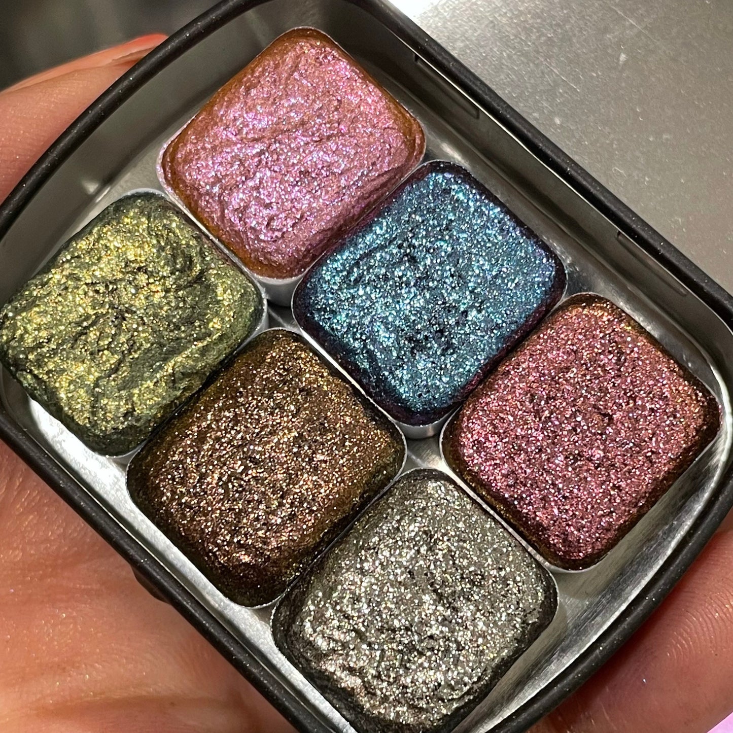 Last Chance! Jewel set handmade watercolor paints half pans in tin case