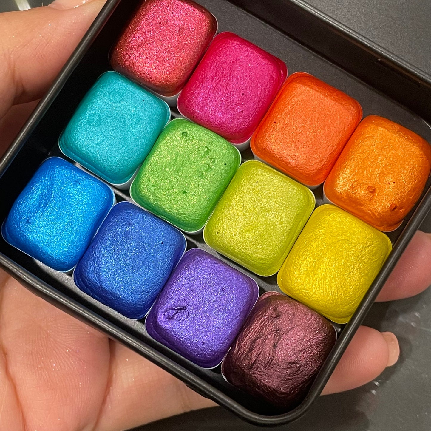 Mica H12 E set Handmade Shimmer Watercolor Paint half pans